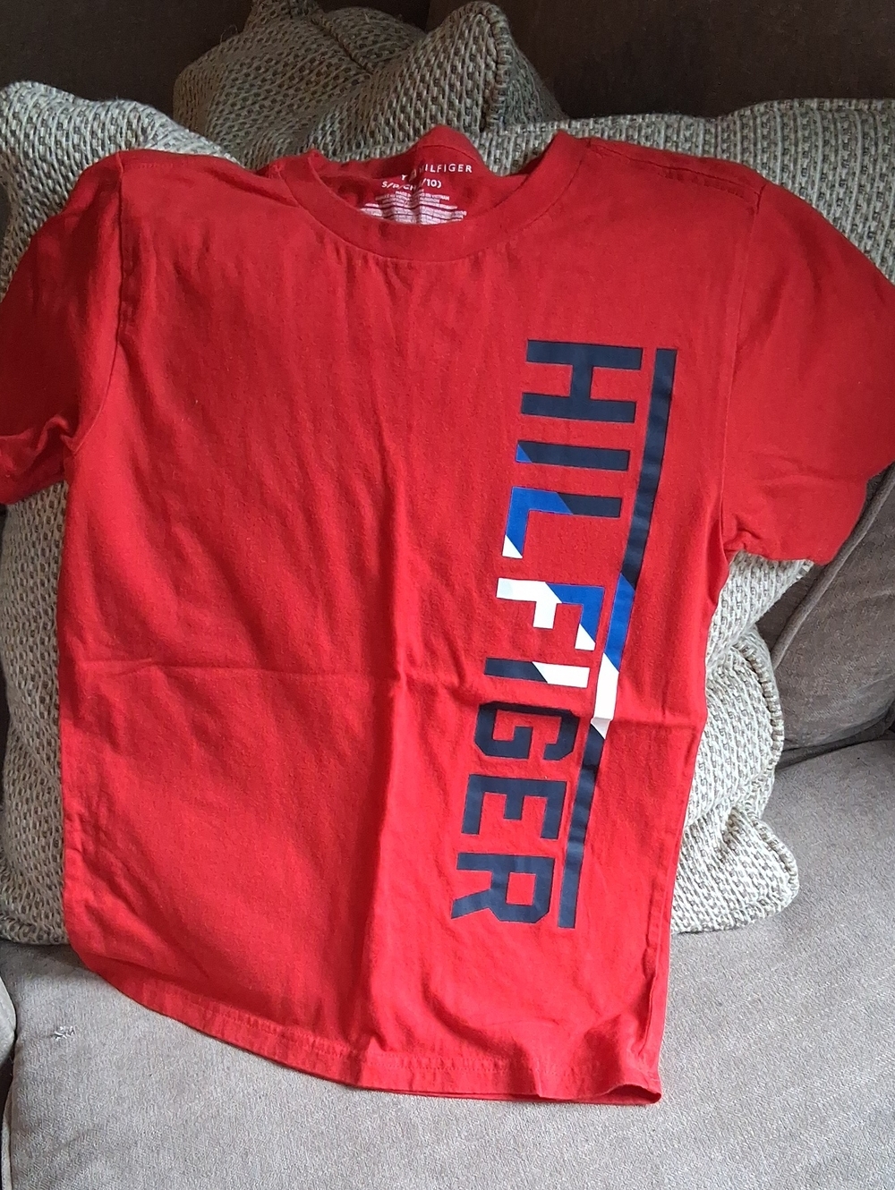 Tommy Hilfiger Red Short Sleeve Tee with Vertical Logo